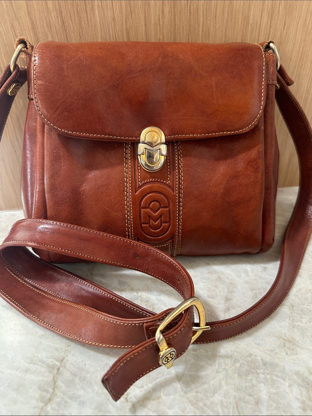 Vintage Marino Orlandi Cognac Genuine Italian Leather Crossbody Bag